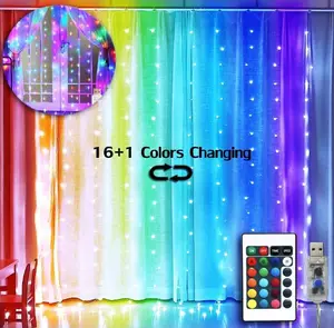 Cortina de luz led con USB RGB, 16 colores, con aplicación y control remoto, para Navidad, fiesta, festival y vacaciones, nueva moda