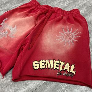 Pantalones Cortos Deportivos de Verano para Hombre, Estilo Jogger, con Bordes Deshilachados, Estampados, de Felpa Francesa, Lavado Ácido, con Pedrería, Diseño de Diseñador - Product Image 4