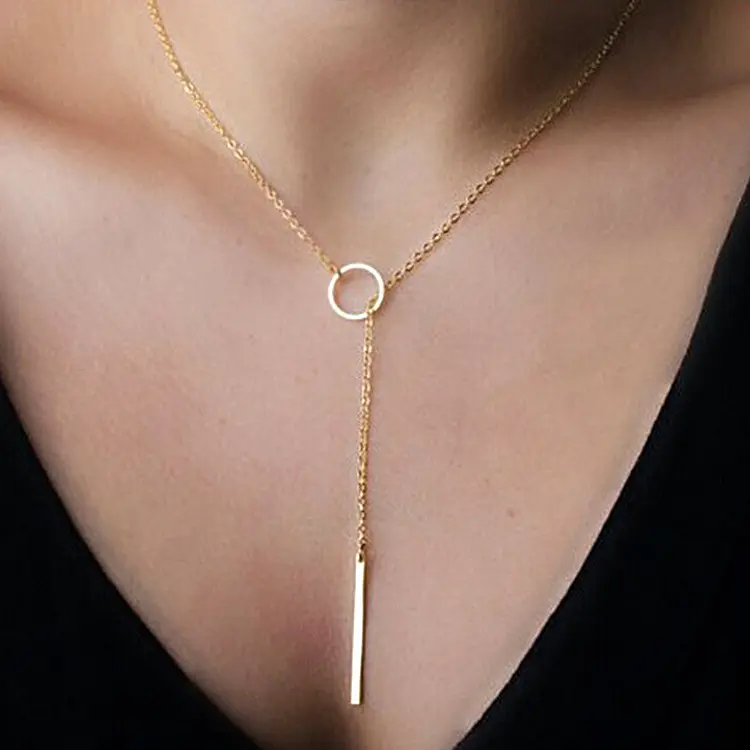 00123-2 European and American Fashion Simple Personality Adjustable Chain Metal Circle Short Necklace