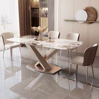 Juego de Mesa de Comedor de Lujo Ligero para Sala de Estar, con Tablero de Roca, Rectangular, para 6 Personas, en Oferta
