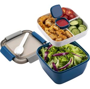 BPA-Free 3-compartments Bento Lunch Box 2-layer Microwave Dishwasher Safe <b>Plastic</b> Salad <b>Container</b> Box for Meal Prep - Product Image 3