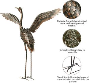Paquete de 2 Estatuas de Garzas de Acero Inoxidable Pulido para Decoración de Jardín - Product Image 2