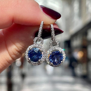 Orecchini pendenti lunghi con zirconi blu royal per donna, eleganti gioielli scintillanti alla moda, idea regalo - Product Image 3