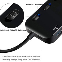 Hub USB 3.0 haute vitesse 4 ports 5 Gbps 4-en-1, répartiteur USB 3.0 avec 4/7 ports et interrupteur LED pour ordinateur portable PC