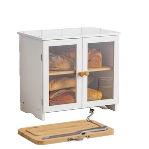 Caja de pan de madera de doble capa con estante ajustable para almacenamiento en la encimera de la cocina del hogar, con tabla de cortar y cuchillo. - Product Image 1