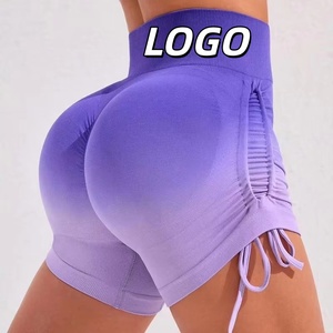 Shorts de yoga sans couture personnalisables avec votre LOGO, cordon de serrage latéral réglable, effet <span class=keywords><strong>dégradé</strong></span>, contrôle du ventre, pour pantalons de yoga à blocs de couleur - Product Image 1