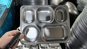 5コンパートメントインドThaliランチトレイ304ステンレス鋼冷圧延ファーストフード食堂分割ディナーメスプレートスチールふた - Product Image 6