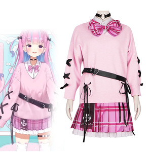 Disfraz de cosplay de Star's Edge Minato Aqua, vestido suéter rosa con lazo para mujer, traje de anime - Product Image 1