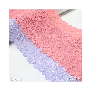 Delicate 16CM Lavender Nylon Mesh Fine Flower Spandex Elastic Lace Trim Lace Fabric For Women Dress Bra