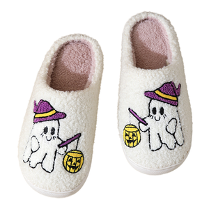 Pantuflas de Felpa Suaves y Cálidas para Invierno y Verano, Unisex, con Diseño de Esqueletos, Calabazas y Fantasmas de Halloween, Antideslizantes, para el Hogar, para Mujer - Product Image 1
