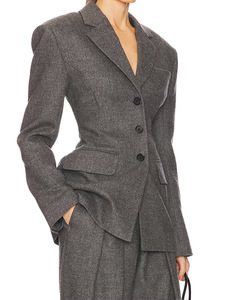 <span class=keywords><strong>Blazer</strong></span> in Lana di Alta Qualità per Donna, Lusso Discreto, Tessuto Autunno 2025, Nuovo Modello con Ricamo a Mano, Monopetto, Vita Stretta, Cappotto Grigio - Product Image 2