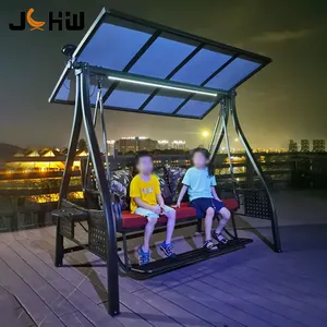 Factory price patio garden swing chair solar LED light outdoor hanging double swing with canopy