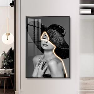 Cuadro de Porcelana de Cristal con Retrato de Mujer de Diseño Personalizado, Arte de Pared para Sala de Estar, Venta al por Mayor de Fábrica, Soporte de Lienzo - Product Image 3