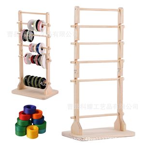Wooden Ribbon Rack 6 Tier Solid Wood <b>Desktop</b> Storage <b>Shelf</b> For Craft Supplies - Product Image 1