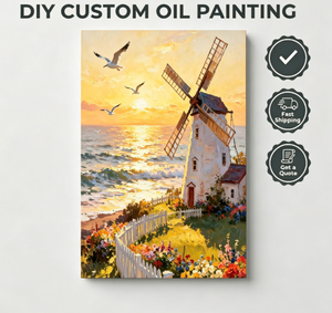 Kit <span class=keywords><strong>de</strong></span> <span class=keywords><strong>Peinture</strong></span> par Numéros Songwoo Livraison Rapide : Moulin à Vent Costier, Fleurs Vibrantes, Clôture Blanche, <span class=keywords><strong>Oiseaux</strong></span> Marins, Paysage <span class=keywords><strong>de</strong></span> Plage au Coucher du Soleil - Product Image 1