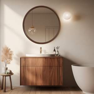 Элегантные минималистичные черные тумбы для ванной с двойным зеркалом Ospana, готовые к отправке, распродажа Lowes - Product Image 4