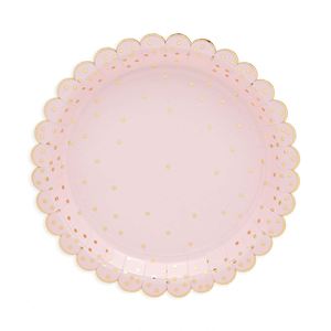 Assiette en carton jetable blanche à pois, bord festonné, 7 pouces, approuvée par la FDA, 350 g/m², pour fournitures de fête - Product Image 1