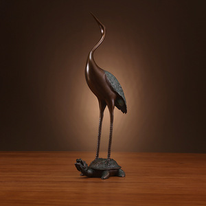 Copper World Brass Tortoise And Crane Ornament Antique Color Desktop Decor Home Office Gift For Elders Chinese Style Decoration - Product Image 2