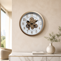 Jam Dinding Besi Gaya Steampunk 3D dengan Roda Gigi Terlihat, Bingkai Emas Mewah, Quartz Senyap, Tahan Air, Set Empat Bagian, untuk Kantor/Kafe