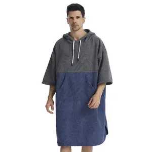 Быстросохнущая микрофибра, цветная вышивка, индивидуальный халат с изменяющим логотипом, пляжное полотенце с капюшоном, пончо для серфинга