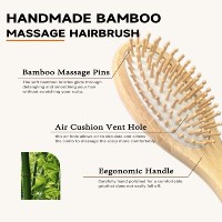 Brosse à cheveux ovale en bambou naturel avec coussin d'air et picots en bois pour stimulation du cuir chevelu et coiffage sans nœuds, logo personnalisé