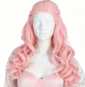 Peluca Larga Ondulada <span class=keywords><strong>Rosa</strong></span> Claro con Trenzas Laterales, Estilo Dulce Fantasía, Peluca Rizada <span class=keywords><strong>Rosa</strong></span>, <span class=keywords><strong>Cabello</strong></span> Sintético - Product Image 1