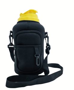 Funda de Neopreno Aislante para Botella de Agua de 64 oz con Correa de Hombro Ajustable y Bolsillo, Diseño de Dibujos Animados - Product Image 4