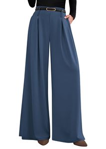 Women's 100% Polyester Breathable High-Waisted Pants Business Casual Office <strong>Trousers</strong> Wide Leg Pant <strong>Elastic</strong> <strong>Waist</strong> <strong>Work</strong> Pants - Product Image 4