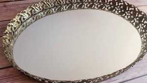<b>Mirror</b> Wedding Vanity Oval <b>Gold</b> Tray for Kitchen Use - Product Image 2