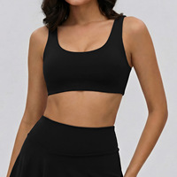 Soutien-gorge de sport à col en U avec bretelles croisées, dos ouvert, rembourrage amovible, élastique discret, maintien moyen, en Spandex/Nylon, idéal pour le yoga
