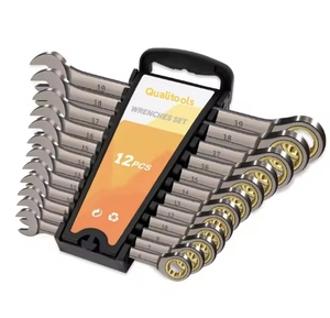 Juego de llaves de carraca de doble uso de 12 piezas-Kit de herramientas mecánicas profesionales con alto par y funciones de llave ajustable - Product Image 1