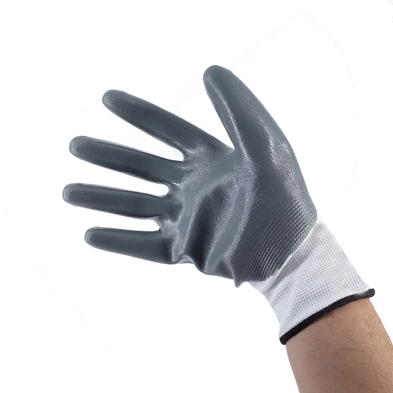 Waterproof White Grey Nitrile Three Quarters Coating Wear Resistant Nitrile Coated Work Gloves