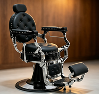 Fauteuil de Barbier Hydraulique Inclinable de Luxe au Design Rétro avec Rivets, Mobilier Robuste pour Salon de Coiffure