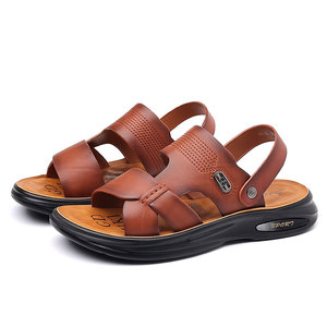 Nouvelles sandales homme 2026 en cuir véritable double usage, chaussures de plage et d'extérieur, tongs homme à semelles souples antidérapantes pour la conduite - Product Image 5