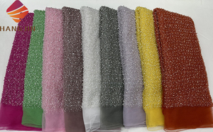 Nouvelle Mode <span class=keywords><strong>Tissu</strong></span> de Dentelle de Luxe à Broderie Lourde, Tulle Français Perlé et Pailleté avec des Perles pour Robe de Mariée - Product Image 6