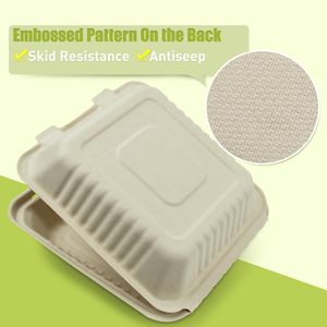 Contenants alimentaires jetables en bagasse 100 % biodégradables et compostables de 1500 ml et 9 pouces, étanches et résistants à la graisse pour le camping - Product Image 2