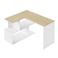 Escritorio Esquinero en Forma de L con Librero, Mesa de Trabajo de Oficina, Escritorio de Computadora de Madera para Estudio u Oficina