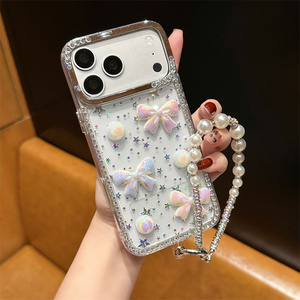 Gradient Seashell <b>Bow</b> Butterfly Mobile Phone case for iPhone 17 16 15 Pro Max Beads iridescent shell Rainbow Ombre back Cover - Product Image 2