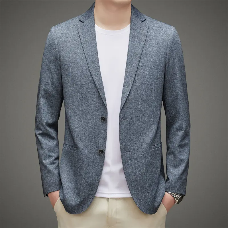 M-4XL Áo Khoác Nam Công Sở Dệt Kim Giản Dị Co Giãn Vải Jacquard Mỏng Không Ủi Quần Áo Thường Ngày