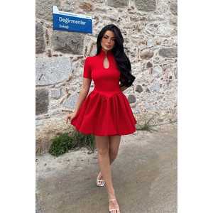 Minivestido Rojo Elegante con Detalle de Ventana, Alta Calidad, Estilo Vintage Formal para Club Nocturno, Fiesta de Verano, Diseño Sólido a la Moda, Tallas XS-XL - Product Image 3