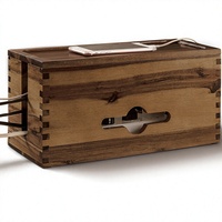 Boîte de gestion des câbles moderne en bois d'acacia 15"L x 6"W avec couvercle magnétique, 3 fentes ouvertes, protection contre les surtensions, multiprise pour bureau