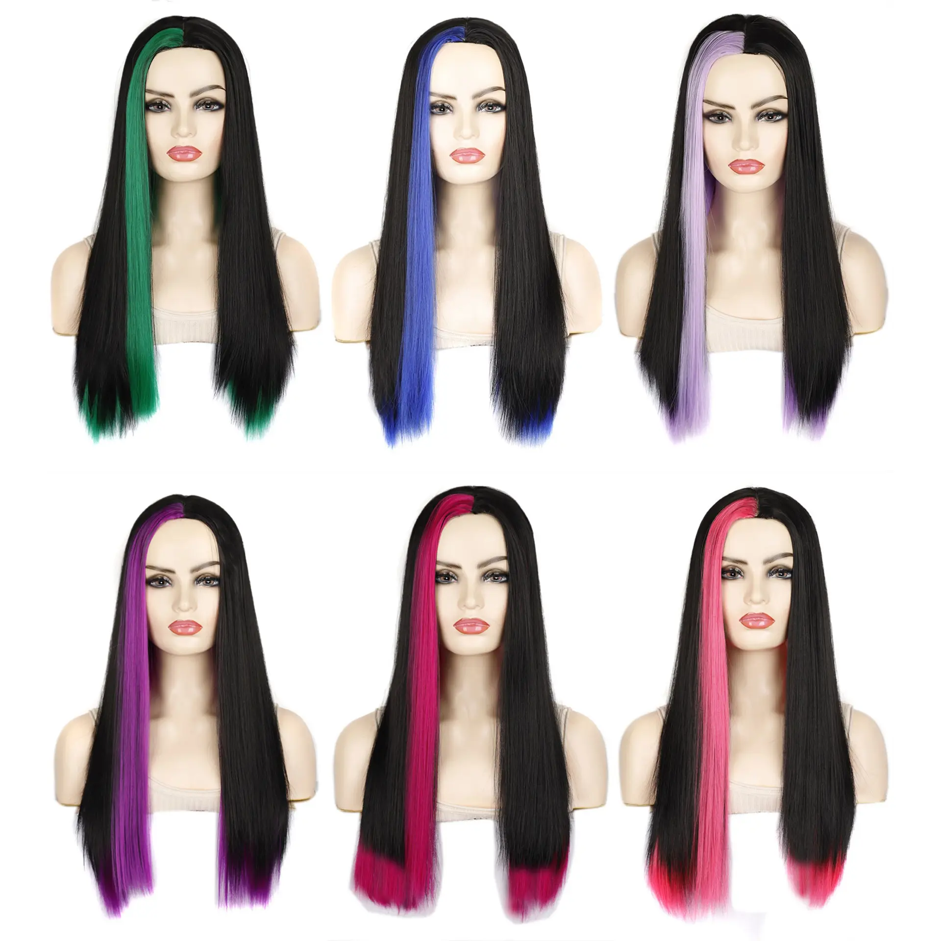 Moda Side Pick Dye Color Long Straight peruca cabelo sintético para senhora