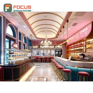 Comptoir de service de café éclairé, finition chêne naturel, espace de présentation de grains de café, comptoir de café pour vitrine - Product Image 6