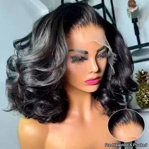 Peluca Bob con Línea de <span class=keywords><strong>Cabello</strong></span> Natural Pre-depilada, <span class=keywords><strong>Cabello</strong></span> Remy HD para Encaje, 180% de Densidad, <span class=keywords><strong>Cabello</strong></span> Brasileño Sedoso, Más Grueso, <span class=keywords><strong>Ondulado</strong></span>, con Baby Hair, Frente de Encaje - Product Image 3