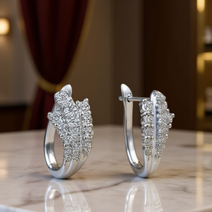 Orecchini a Cerchio E2315 in Oro Bianco per Donna, Classici con Zirconi Incastonati, Gioielli da Festa in Lega, Orecchini alla Moda - Product Image 2