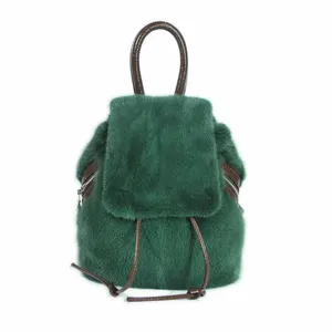 Sacs à main en cuir fourrure de vison véritable pour femmes, sac à main vert nouveau Style mode