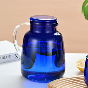 Jarra de agua fría de vidrio azul de gran capacidad, juego de vasos para el hogar, jarra de agua fría de vidrio de borosilicato alto - Product Image 6
