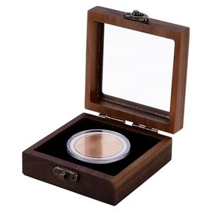 68*68mm Rectangle Small Vintage Durable Airtight Multifunction Commemorative Coin Badge <b>Medal</b> Solid Wood Gift Box Storage Box - Product Image 4