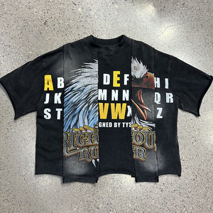 Custom Graphic Screen Printing Cotton Oversized Boxy Short Sleeve Acid Wash Cropped T <strong>Shirt</strong> Cut and Sew <strong>Patchwork</strong> T-<strong>Shirt</strong> - Product Image 1