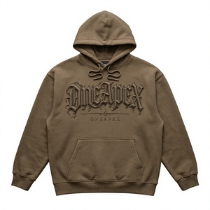 Sudadera con Capucha Oversize Marrón para Hombre con Diseño de Logotipo Frontal en Relieve, Estilo Urbano, Venta al por Mayor - Product Image 1